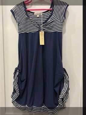 Luna Luna Copenhagen Girls' Navy Stripe Casual Dress with Ruched Sides NWT 5/6